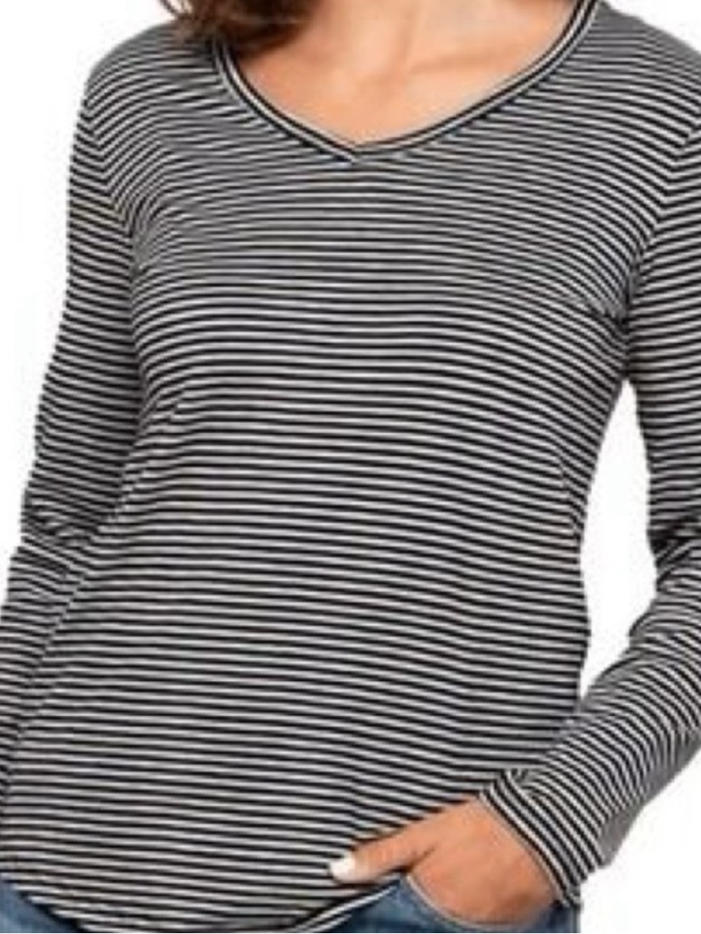 Toad & Co Striped Long-Sleeve V-Neck Top - Grey & White